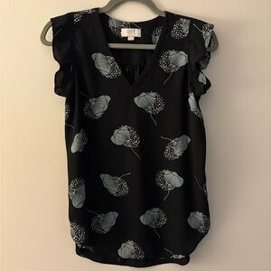 LOFT Black and Gray Floral Blouse